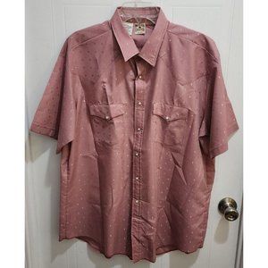 Vintage Western Frontier Shirt XL Pink Pearl Snap Button Up Short Sleeve‎ USA